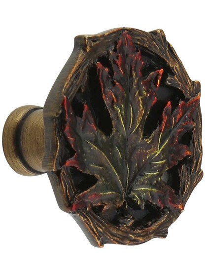 Maple Leaf Knob in Hand Tinted Antique Brass.